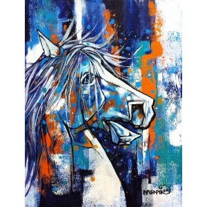 Momin Khan, 18 x 24 Inch, Acrylic on Canvas, Horse Painting, AC-MK-107